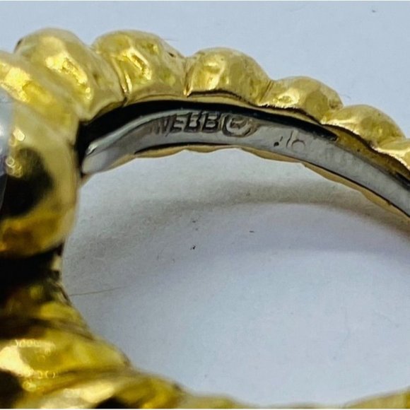 David Webb 18K Platinum Diamond Crossover Bypass Hammered Ring - Picture 12 of 12